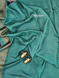 Jute Banarasi Silk Saree - Navy Blue with Sea Green