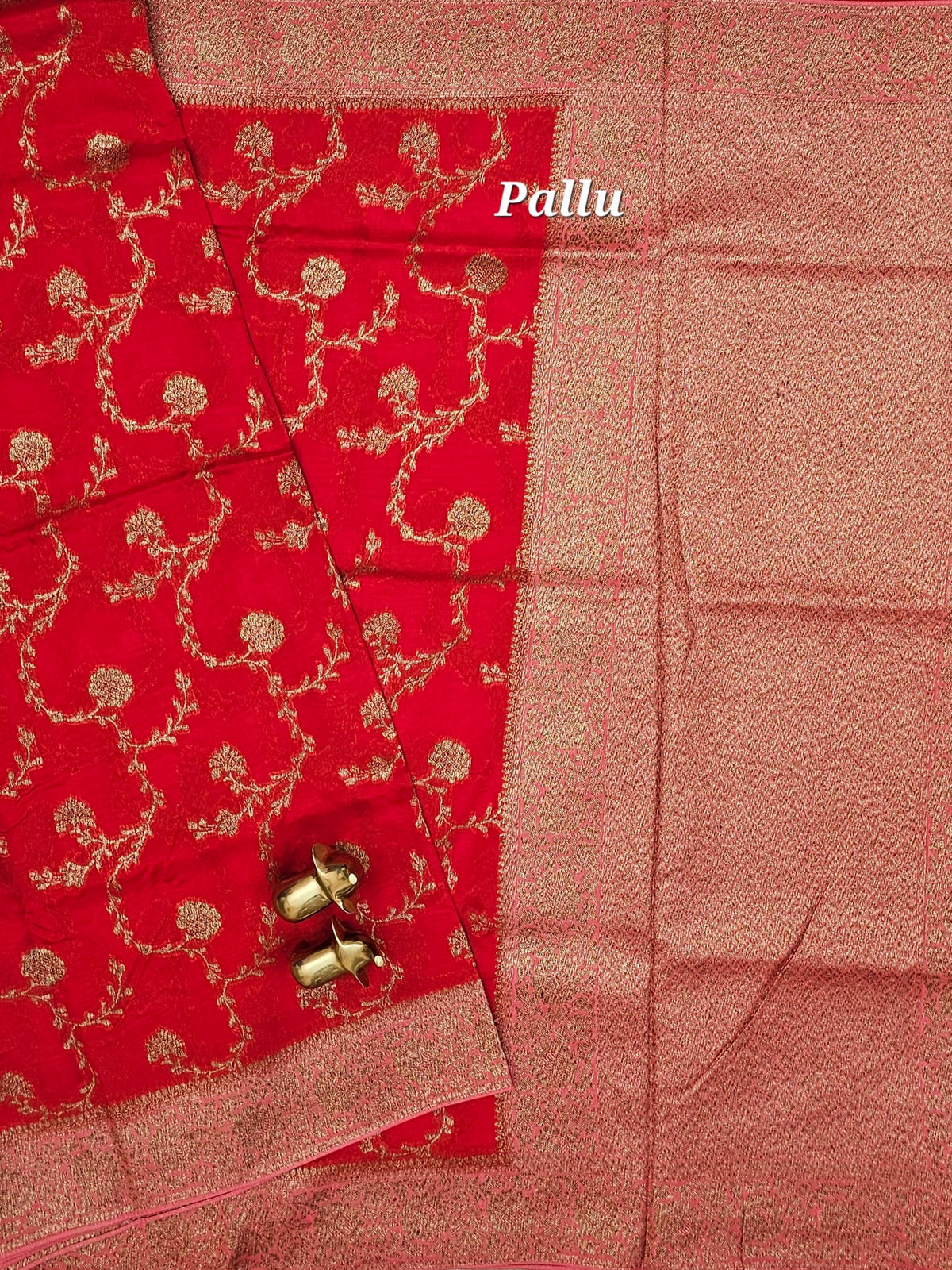 Jute Banarasi Silk Saree - Orange with Peach