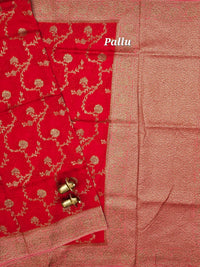 Jute Banarasi Silk Saree - Orange with Peach