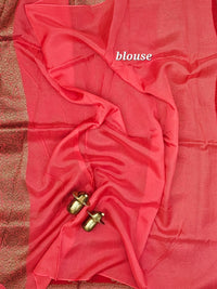 Jute Banarasi Silk Saree - Orange with Peach