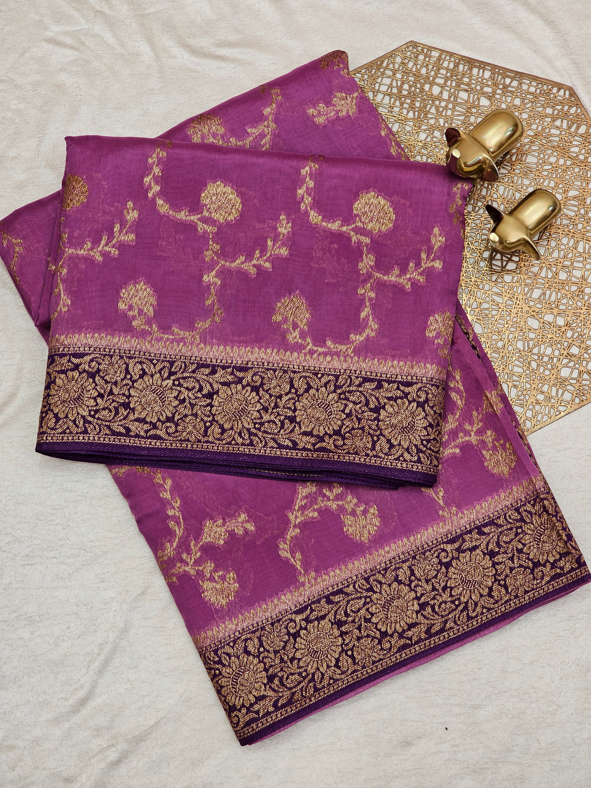 Jute Banarasi Silk Saree - Lavender with Purple