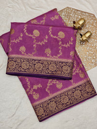 Jute Banarasi Silk Saree - Lavender with Purple