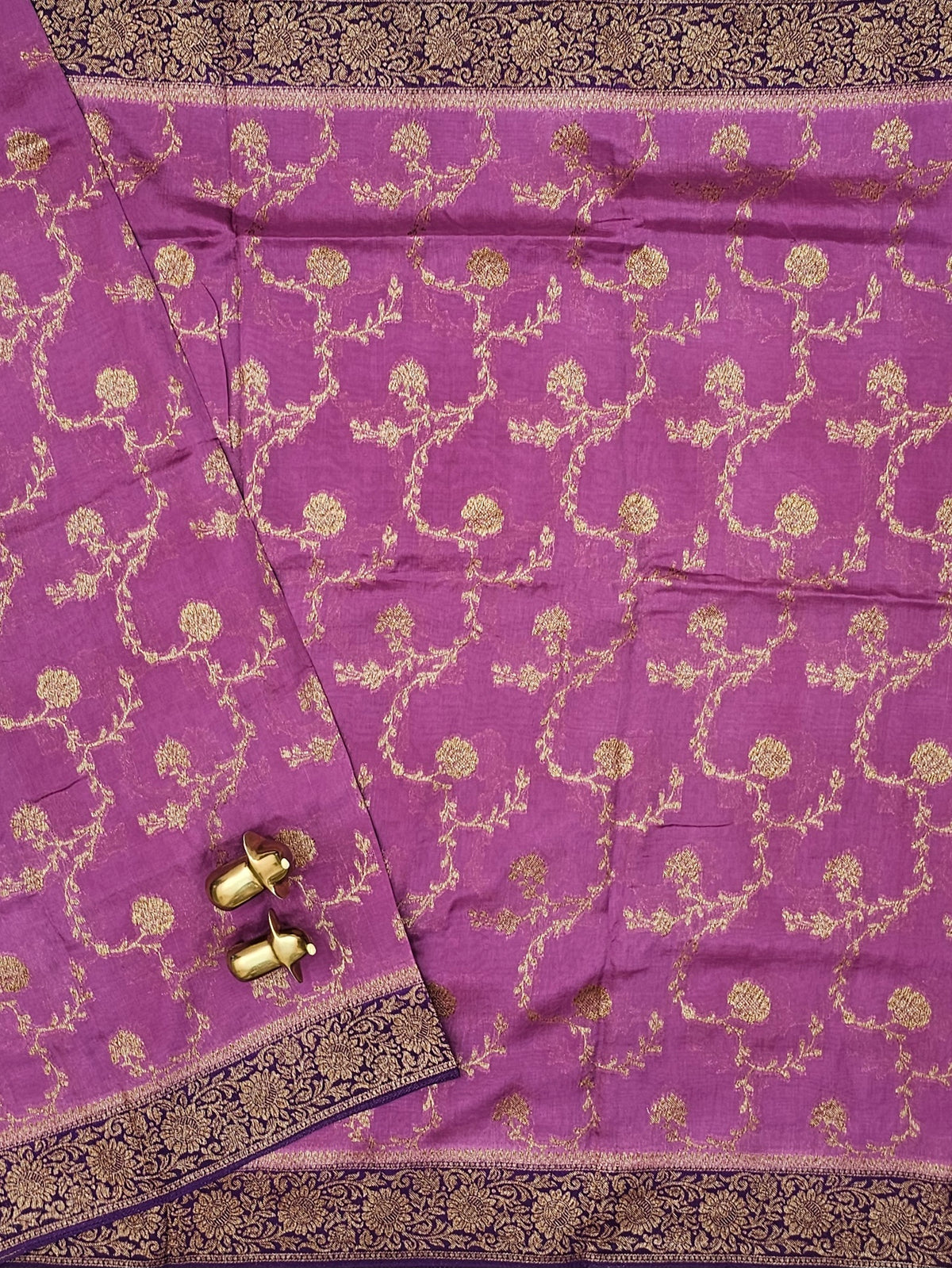 Jute Banarasi Silk Saree - Lavender with Purple
