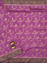 Jute Banarasi Silk Saree - Lavender with Purple