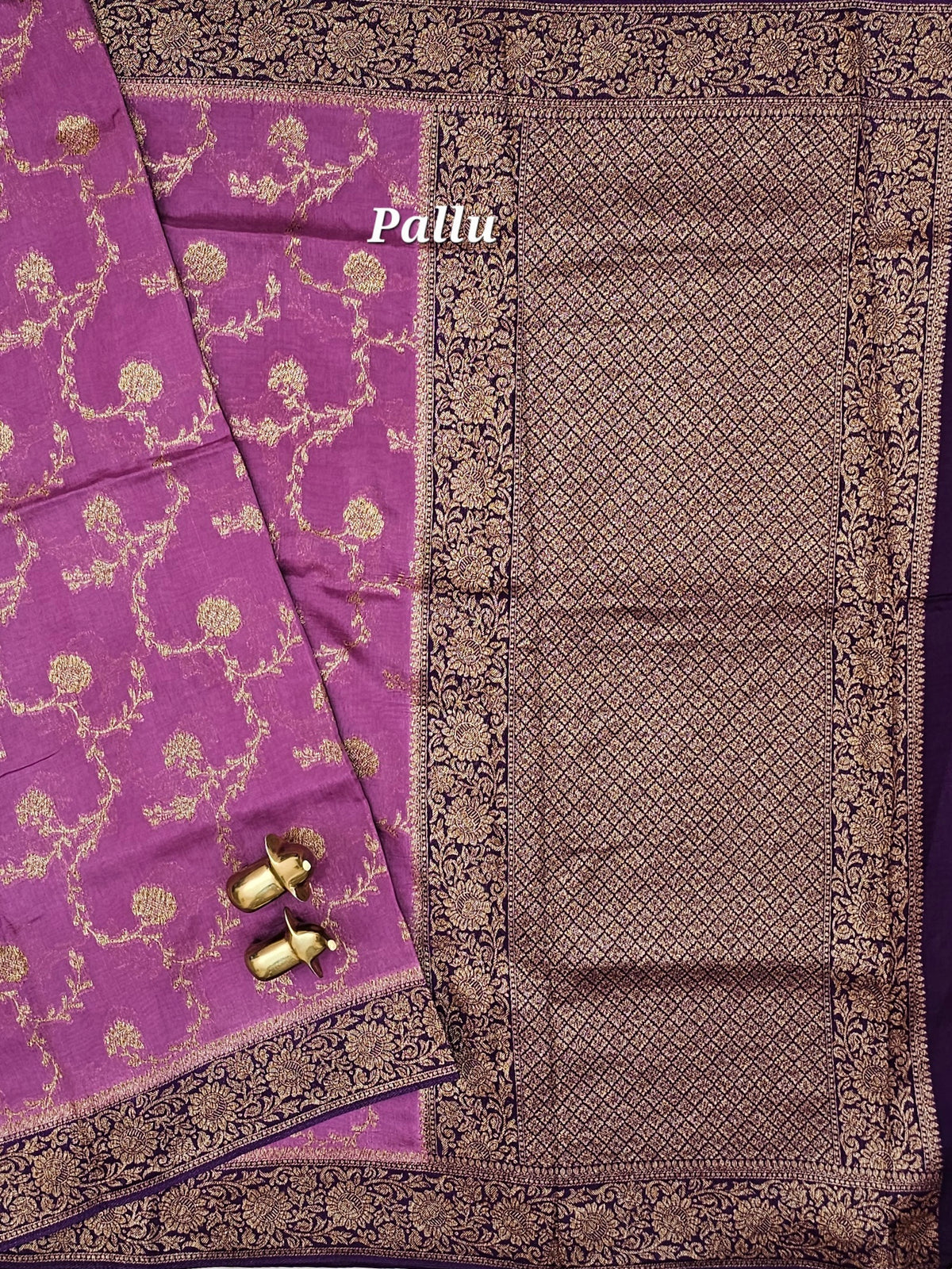 Jute Banarasi Silk Saree - Lavender with Purple