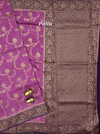 Jute Banarasi Silk Saree - Lavender with Purple