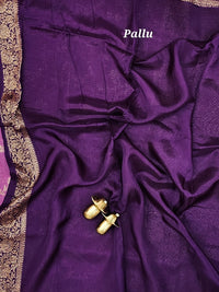 Jute Banarasi Silk Saree - Lavender with Purple