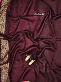 Jute Banarasi Silk Saree - Onion Pink with Brown