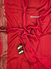 Jute Banarasi Silk Saree - Green with Red