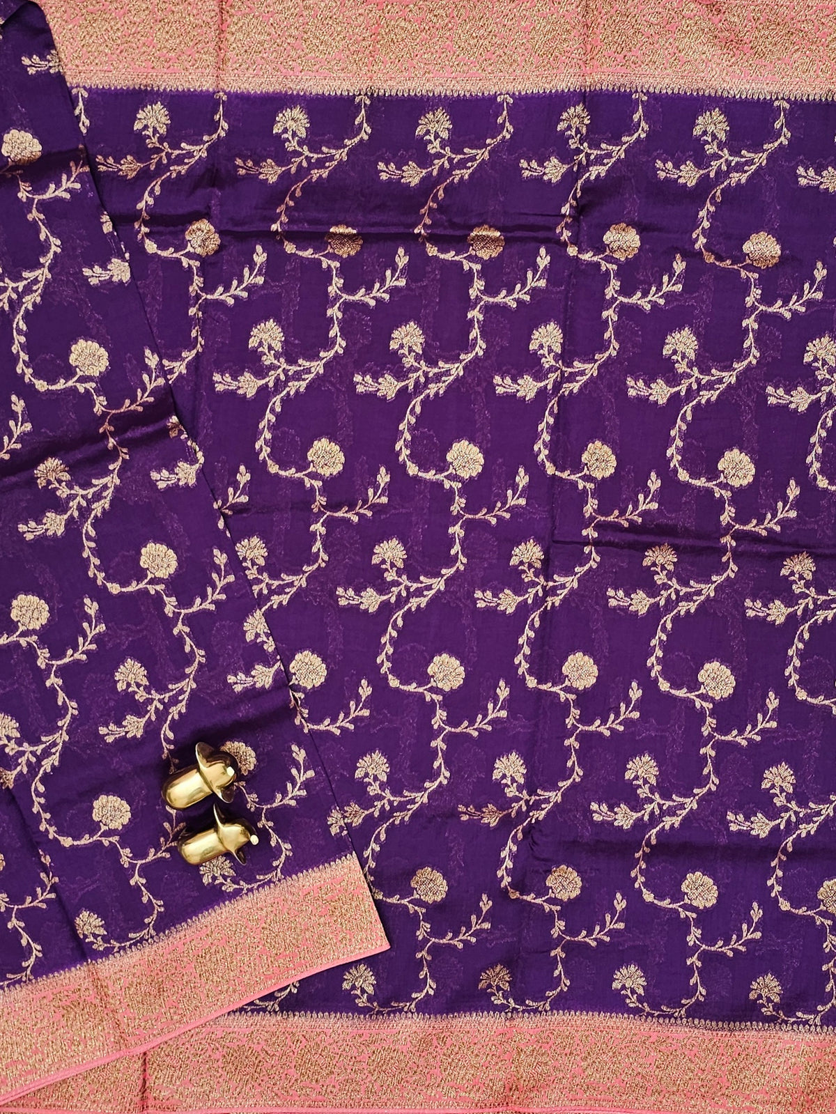 Jute Banarasi Silk Saree - Purple with Peach