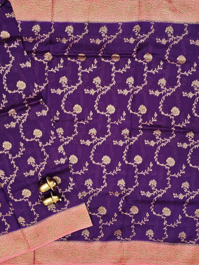 Jute Banarasi Silk Saree - Purple with Peach