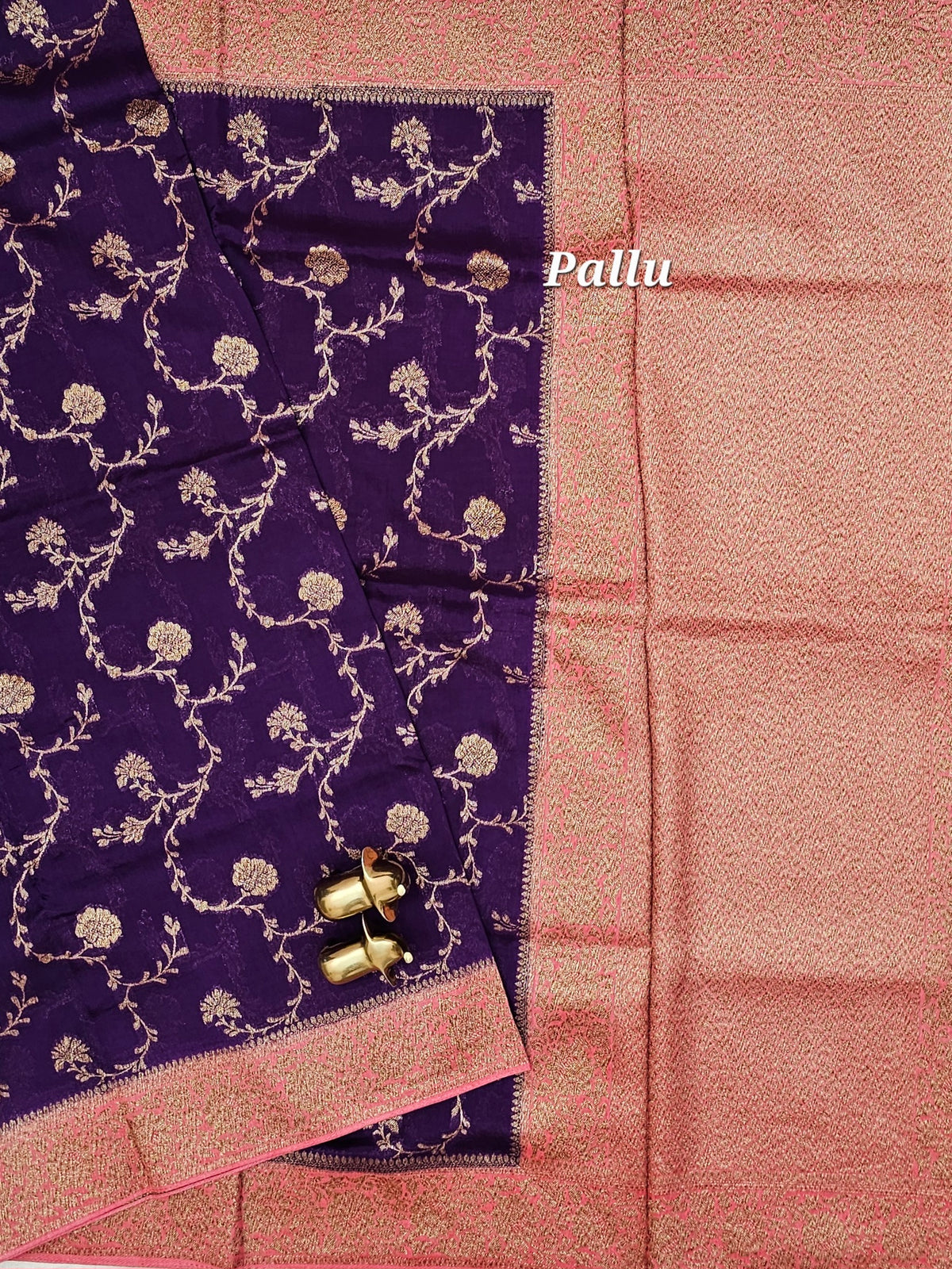 Jute Banarasi Silk Saree - Purple with Peach