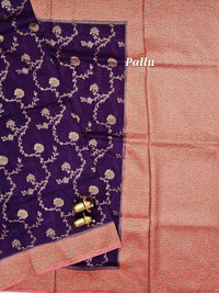 Jute Banarasi Silk Saree - Purple with Peach