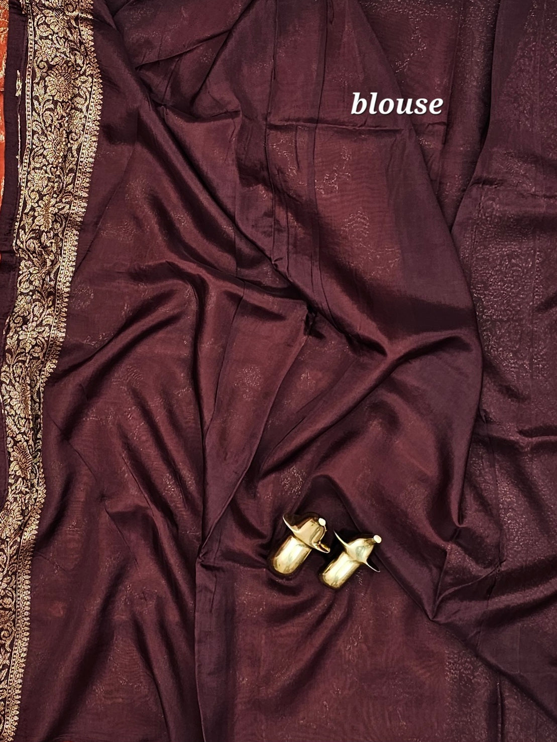 Jute Banarasi Silk Saree - Rust Orange with Brown
