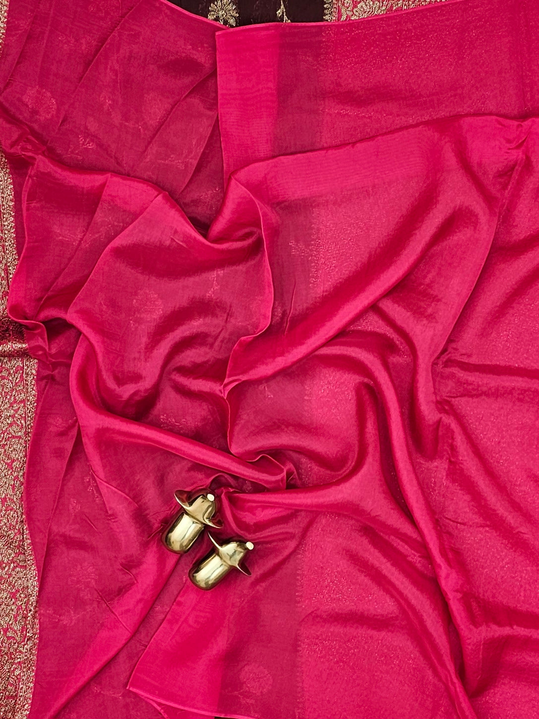Jute Banarasi Silk Saree - Coffee Brown with Pink