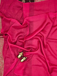 Jute Banarasi Silk Saree - Coffee Brown with Pink
