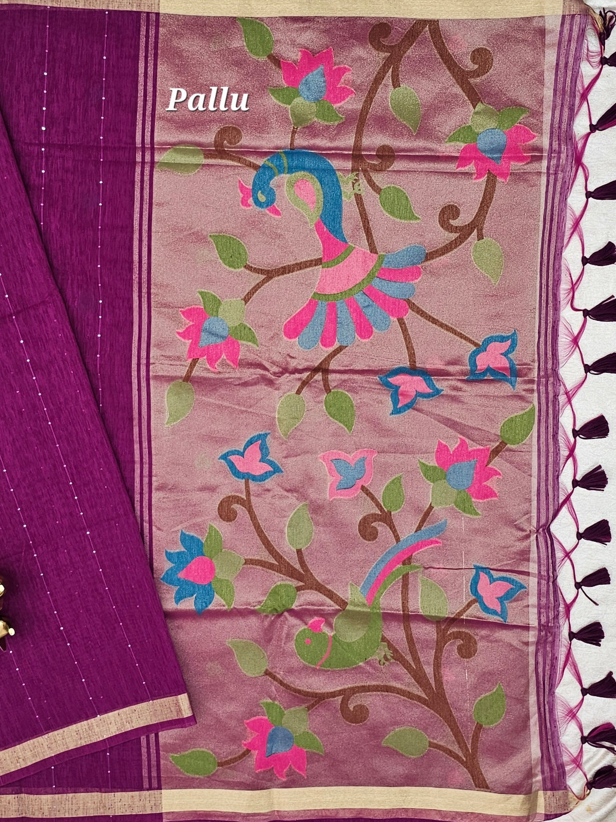Jute Tussar with Sequence Weaving Zari Border Saree  - Purple