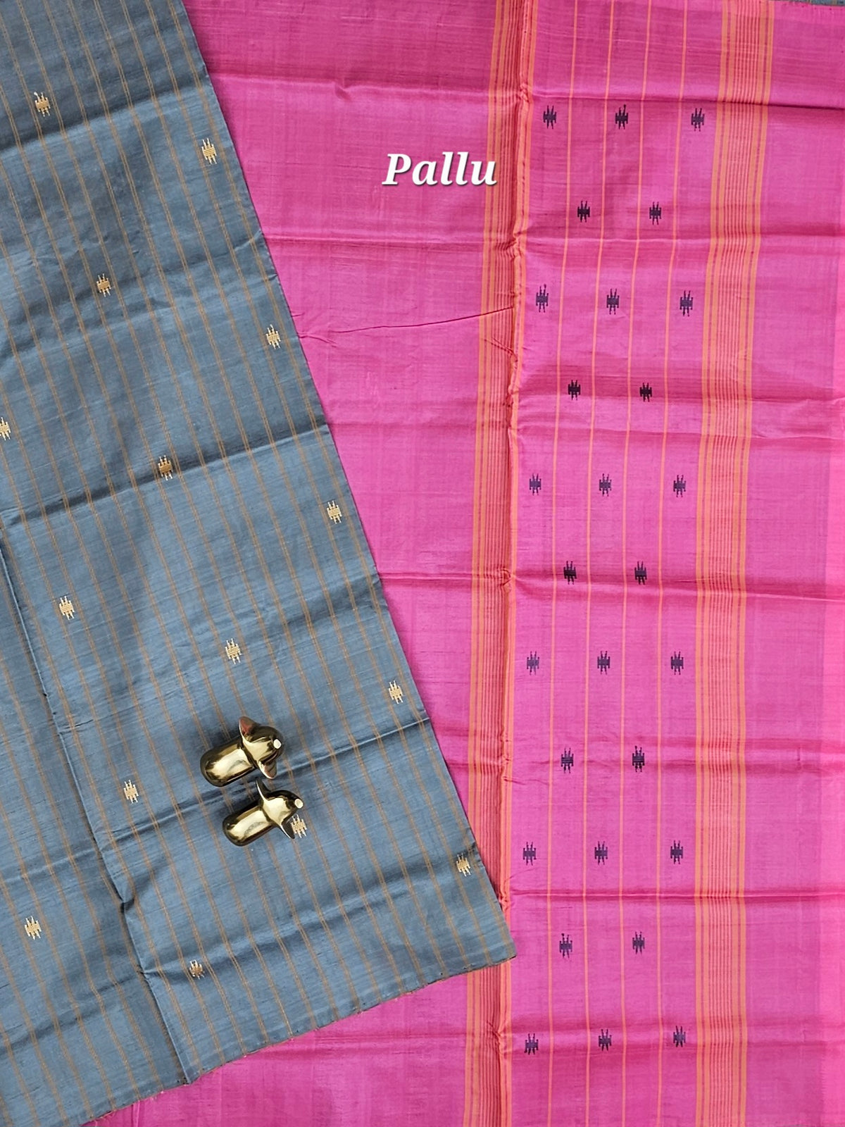 Chinnalampattu Saree -  Grey with Pink