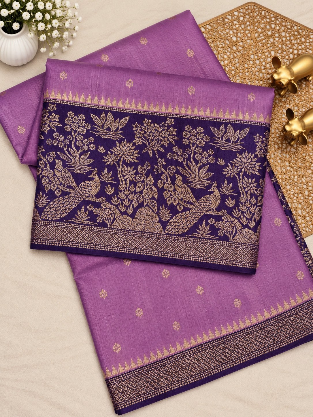 Jute Banarasi Silk Saree - Lavender with Purple
