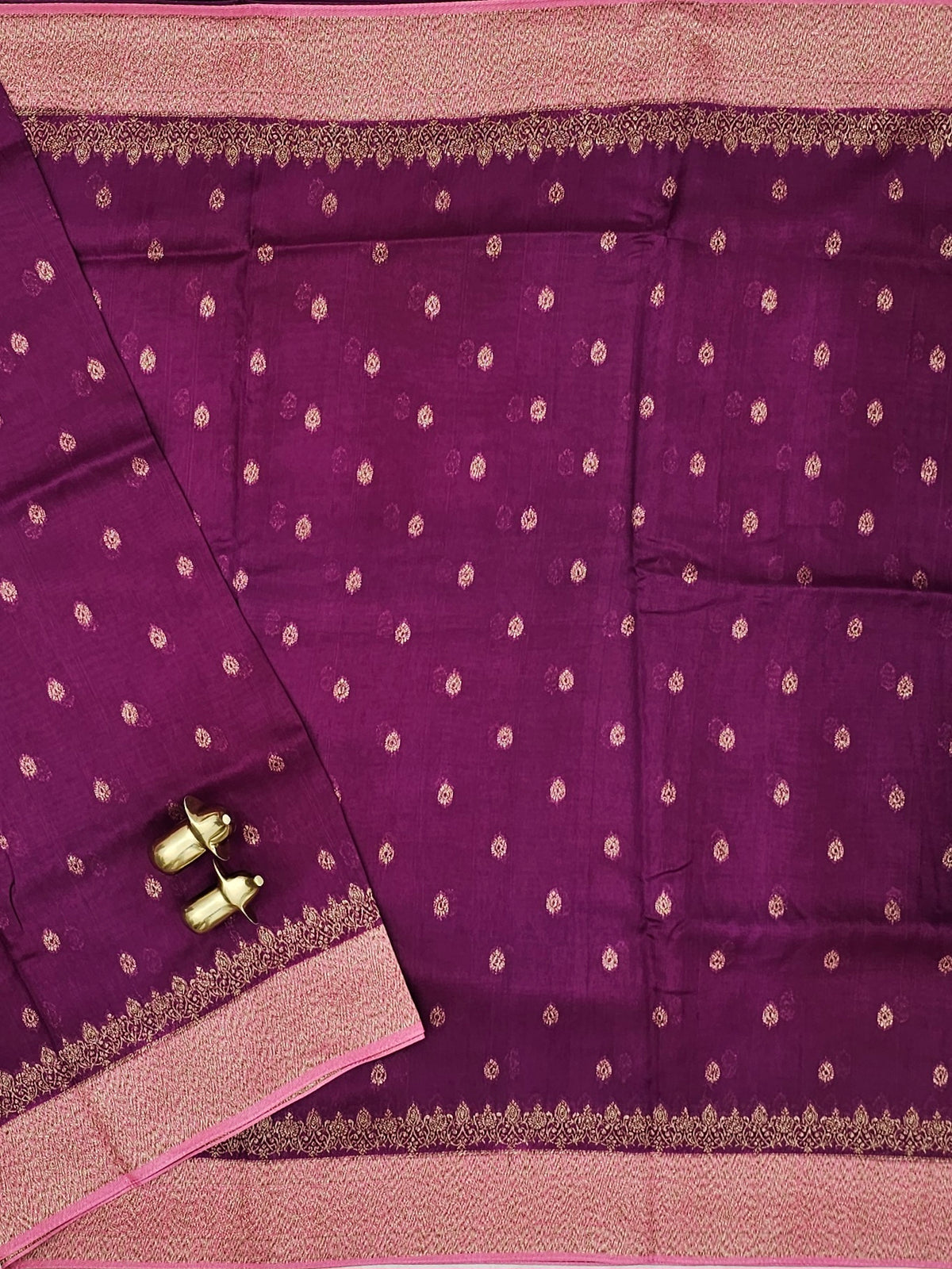 Jute Banarasi Silk Saree - Magenta Pink with Pink