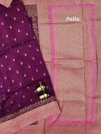 Jute Banarasi Silk Saree - Magenta Pink with Pink