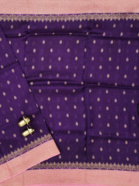 Jute Banarasi Silk Saree - Purple with Pink