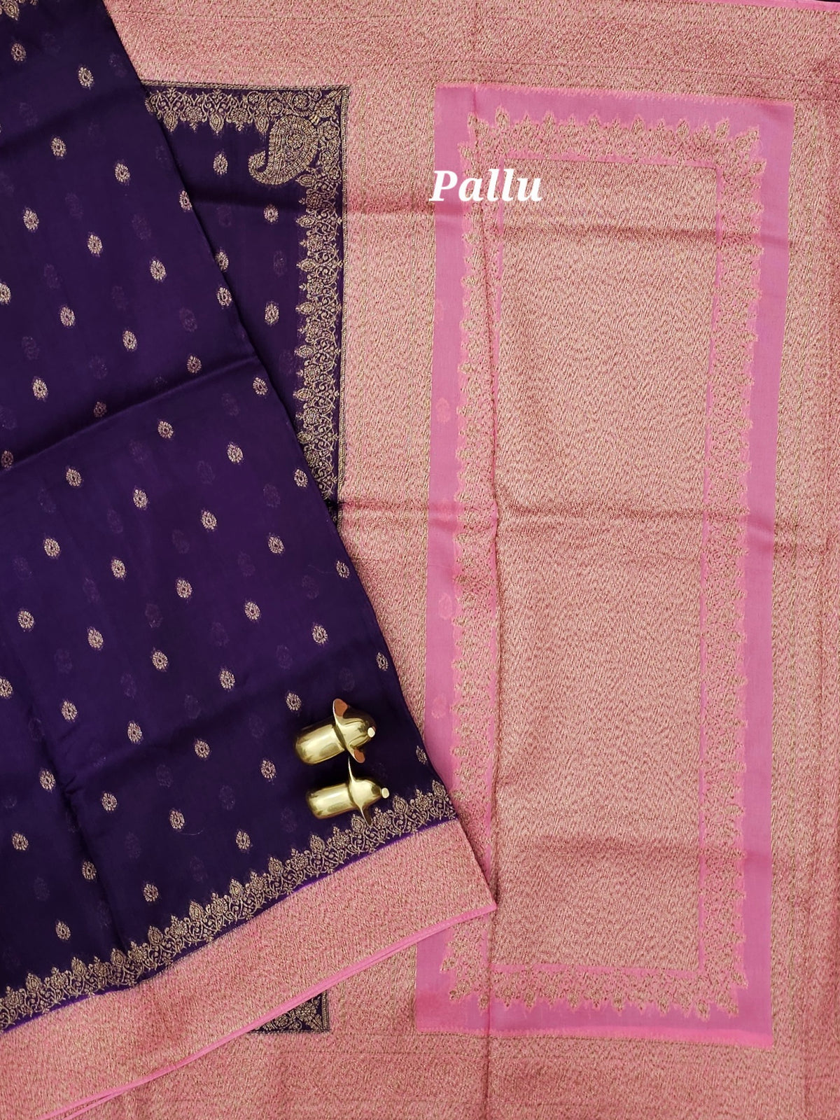 Jute Banarasi Silk Saree - Purple with Pink