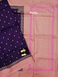 Jute Banarasi Silk Saree - Purple with Pink