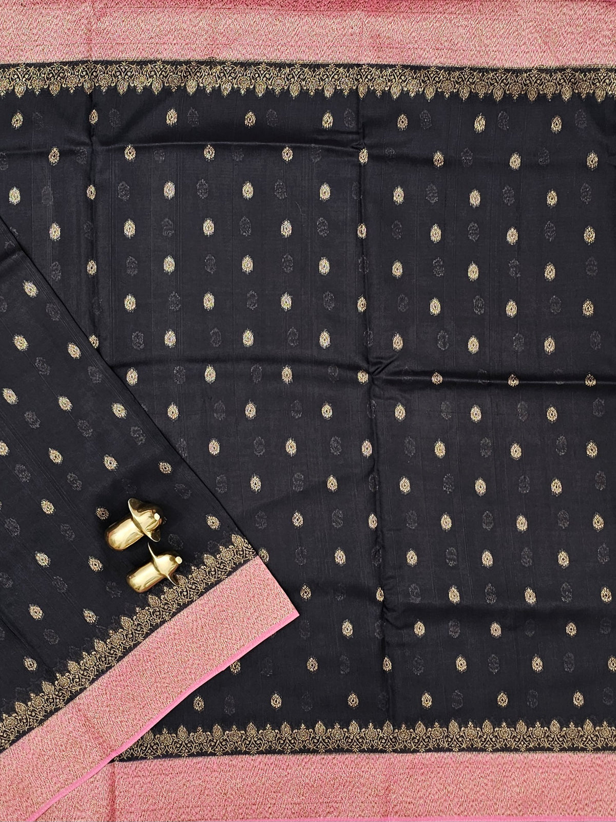 Jute Banarasi Silk Saree -  Black with Pink