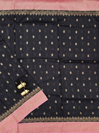 Jute Banarasi Silk Saree -  Black with Pink