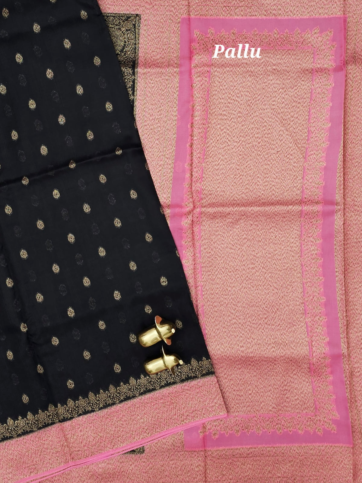 Jute Banarasi Silk Saree -  Black with Pink