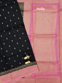 Jute Banarasi Silk Saree -  Black with Pink