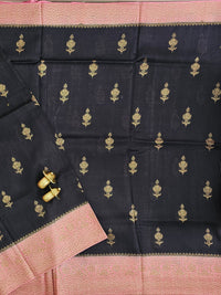 Jute Banarasi Silk Saree -  Black with Pink