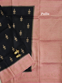 Jute Banarasi Silk Saree -  Black with Pink