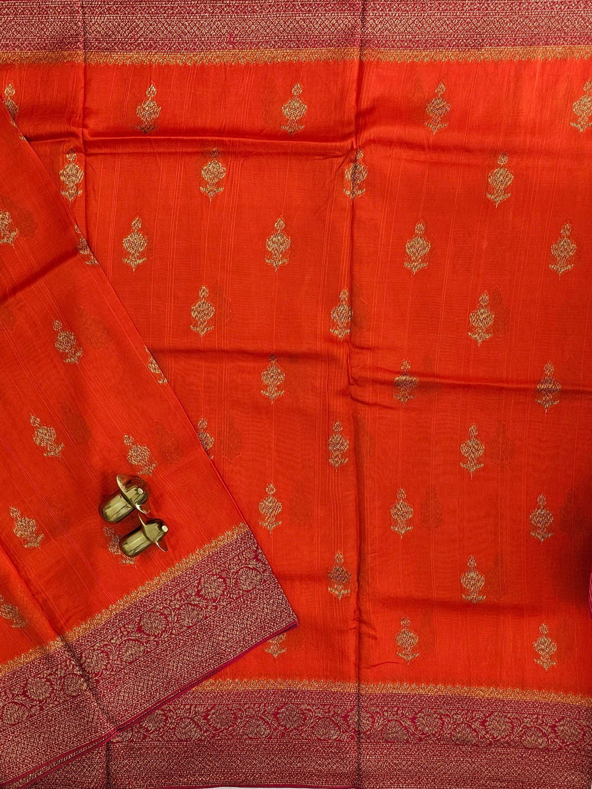 Jute Banarasi Silk Saree -  Orange with Pink