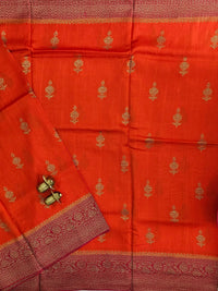 Jute Banarasi Silk Saree -  Orange with Pink