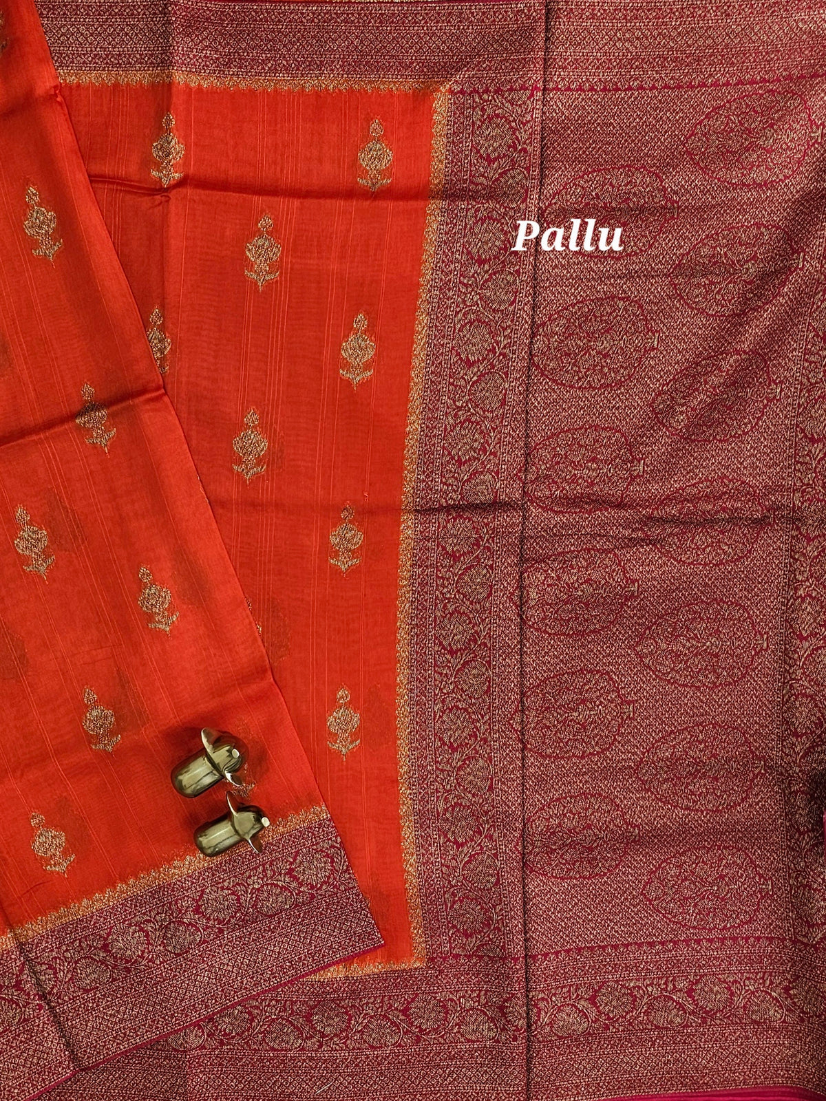 Jute Banarasi Silk Saree -  Orange with Pink