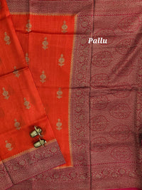 Jute Banarasi Silk Saree -  Orange with Pink