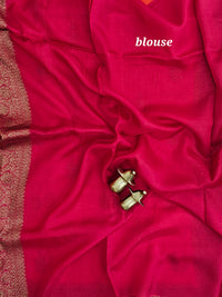 Jute Banarasi Silk Saree -  Orange with Pink
