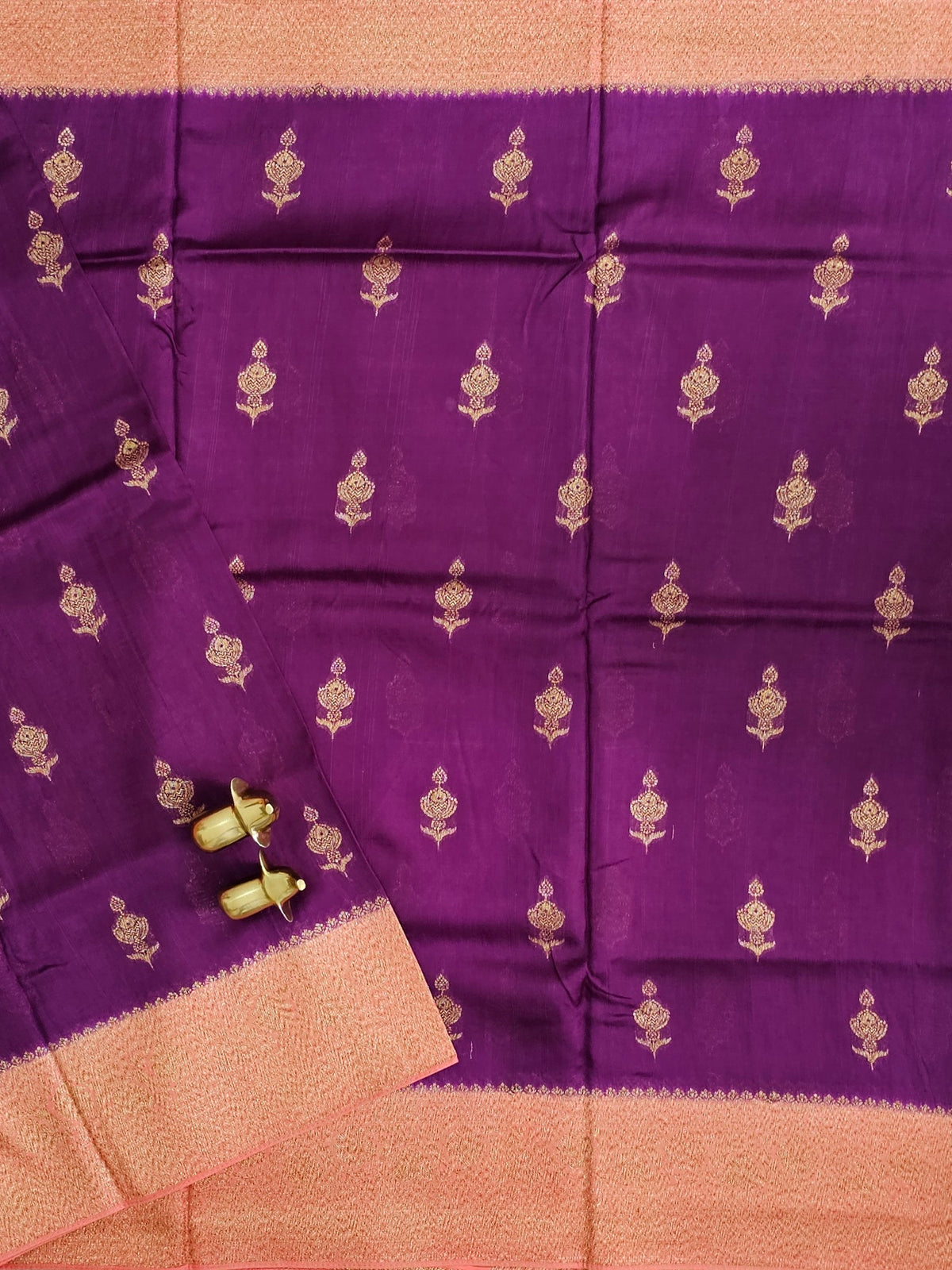 Jute Banarasi Silk Saree -  Purple with Peach