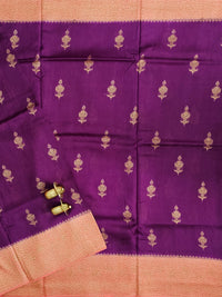 Jute Banarasi Silk Saree -  Purple with Peach