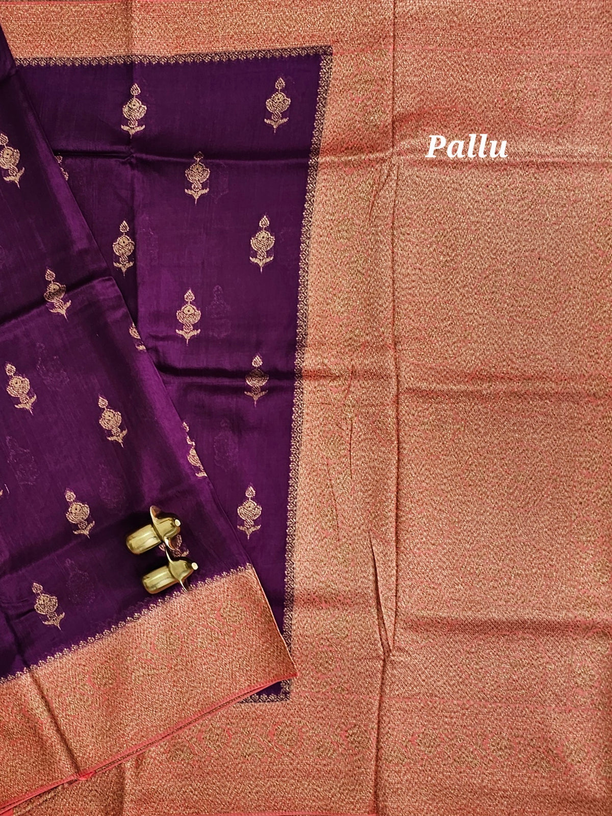 Jute Banarasi Silk Saree -  Purple with Peach