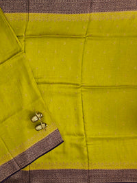 Jute Banarasi Silk Saree -  Green with Blue