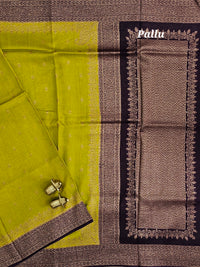 Jute Banarasi Silk Saree -  Green with Blue