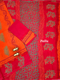 Pure Cotton with Hand Block Prints - Orange with Red