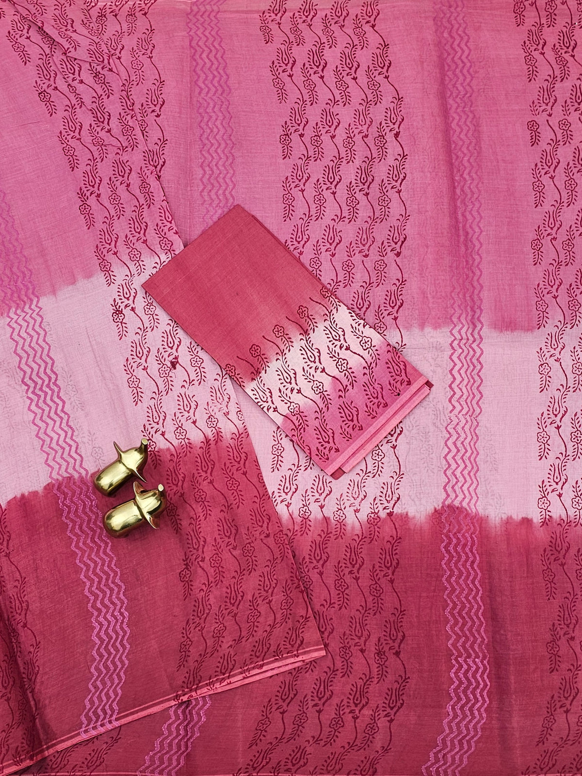 Pure Cotton with Hand Block Prints - Light Pink with Dark Pink