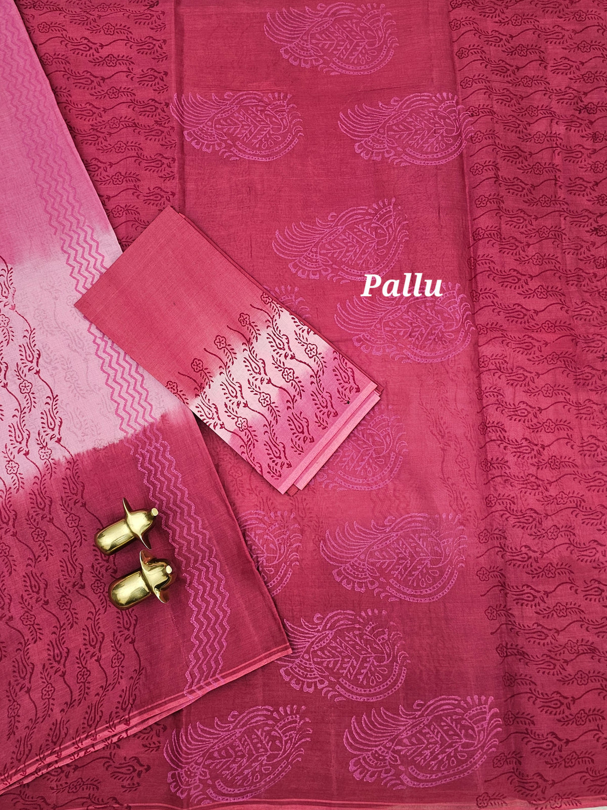 Pure Cotton with Hand Block Prints - Light Pink with Dark Pink