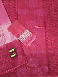 Pure Cotton with Hand Block Prints - Light Pink with Dark Pink