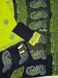 Pure Cotton with Hand Block Prints - Green with Black