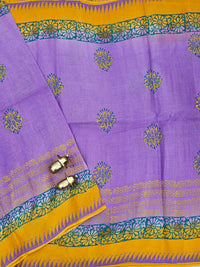 Pure Cotton with Hand Block Prints - Lavender with Yellow